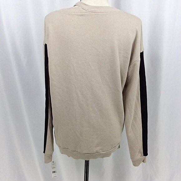 NWT w/Defects BCBGMaxAzria Sweatshirt Women Size Large Beige Black Zipper Hi Low - Picture 3 of 11